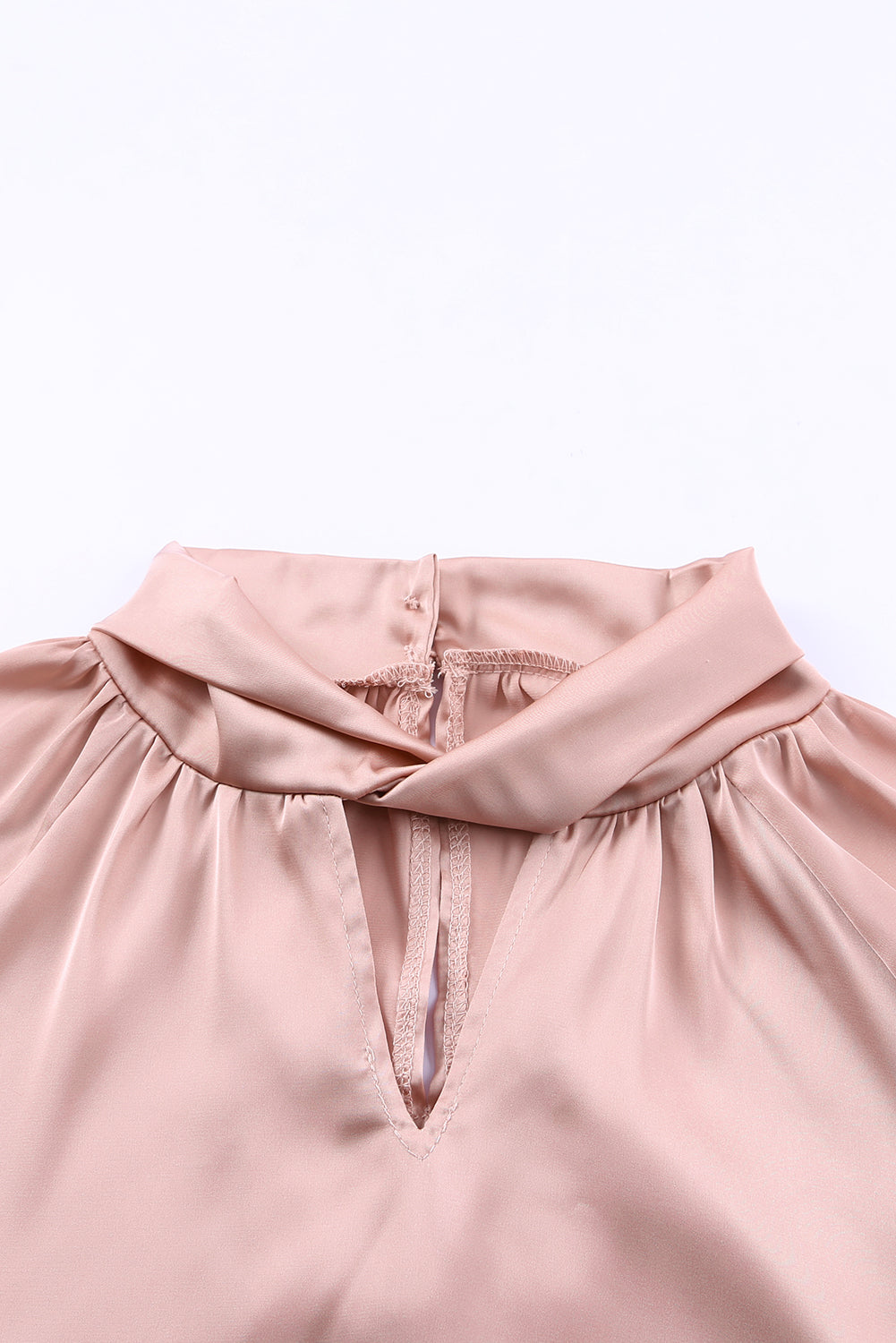 Twist High Neck Puff Sleeve Satin Blouse | Pink