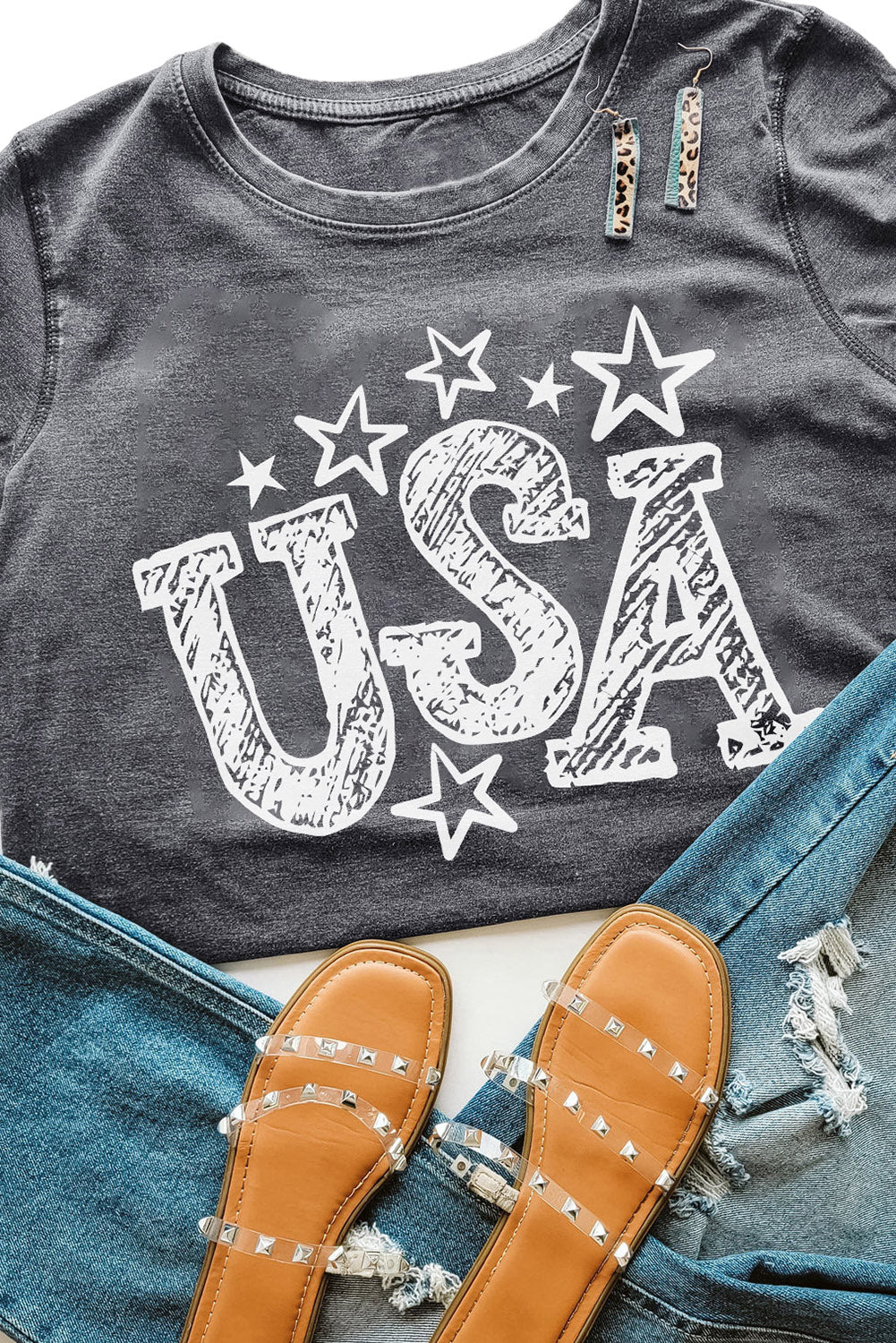 Usa Starry Graphic Casual Tee | Gray