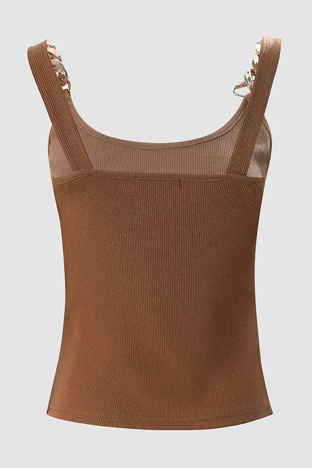 Gold Chain Straps Rib Knit Tank Top | Brown