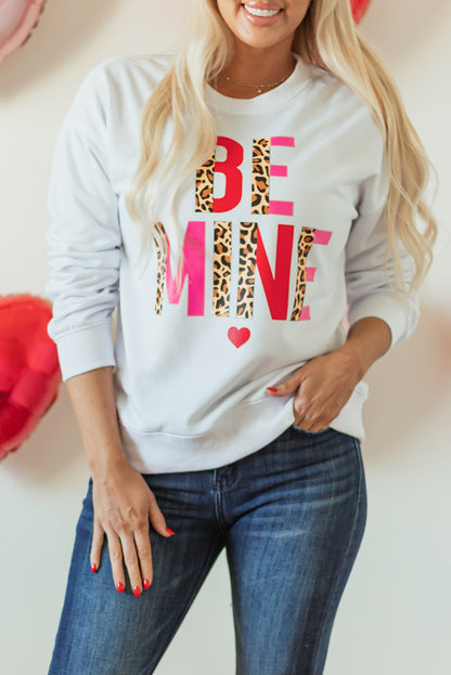 Be Mine Leopard Heart Print Long Sleeve Sweatshirt | White