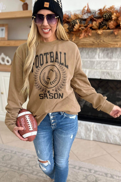 Rugby Football Season Graphic Game Day Sweatshirt | Khaki