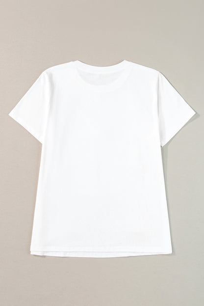 Flower Applique Round Neck T-Shirt | White