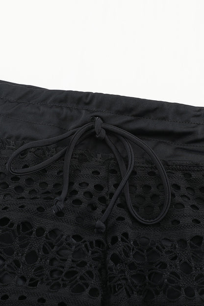 Lace Shorts Attached Swim Bottom | Black