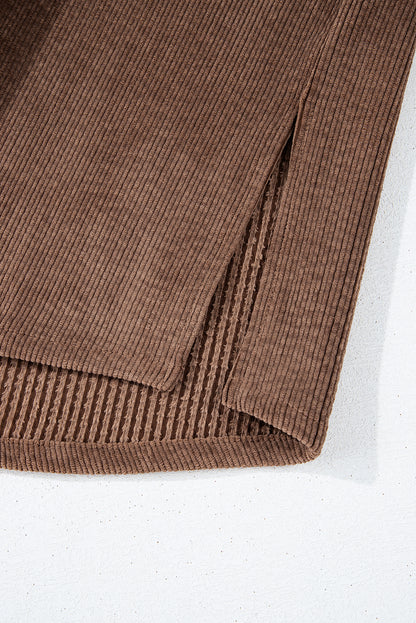 Corduroy Flap Pocket Button Up Shacket | Chestnut