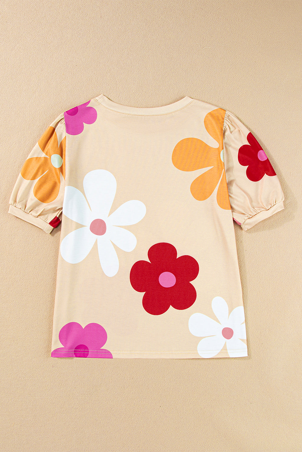 Flower Print Bubble Sleeve Tee | Apricot