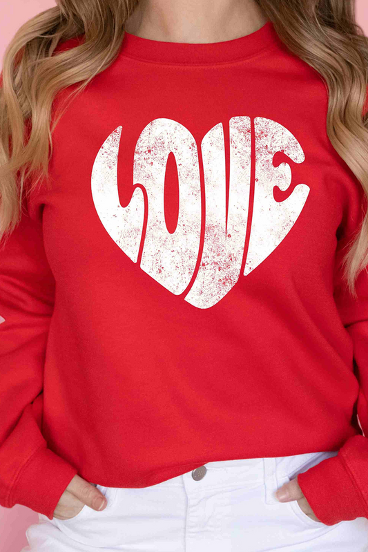 Red Retro Heart-shape LOVE Letter Graphic Sweatshirt