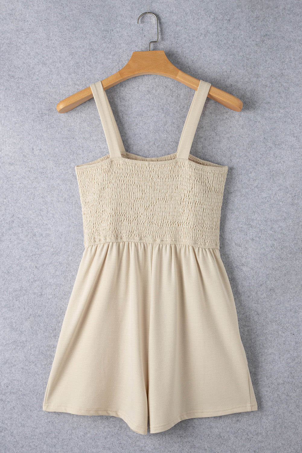 Buttons Smocked Sleeveless Romper | Beige