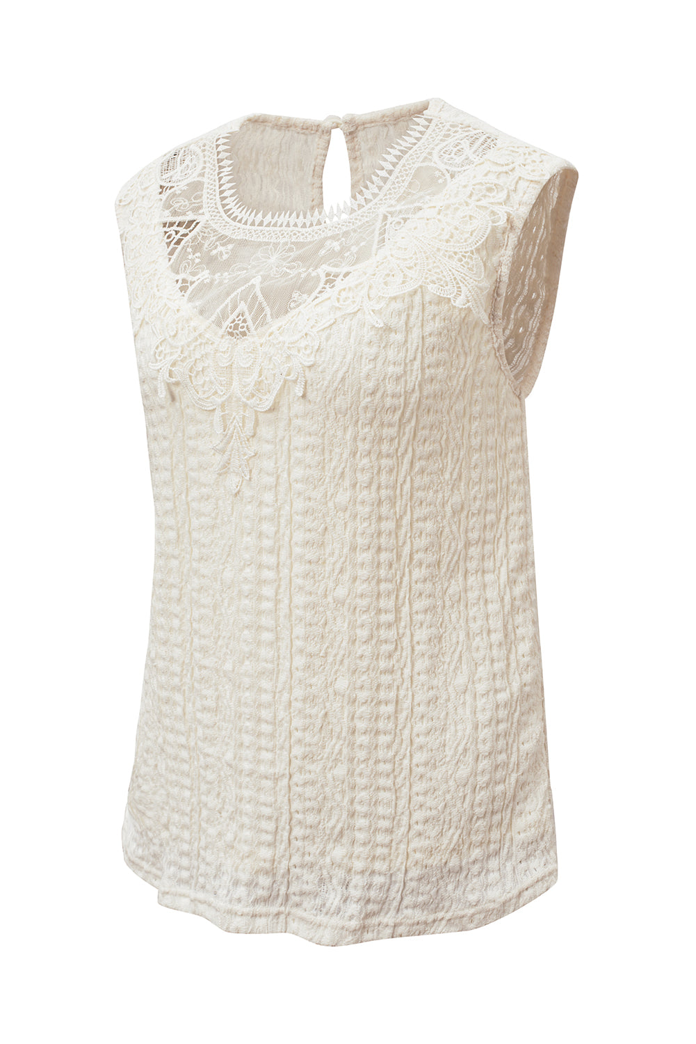 Guipure Lace Crochet Keyhole Back Tank Top | Apricot