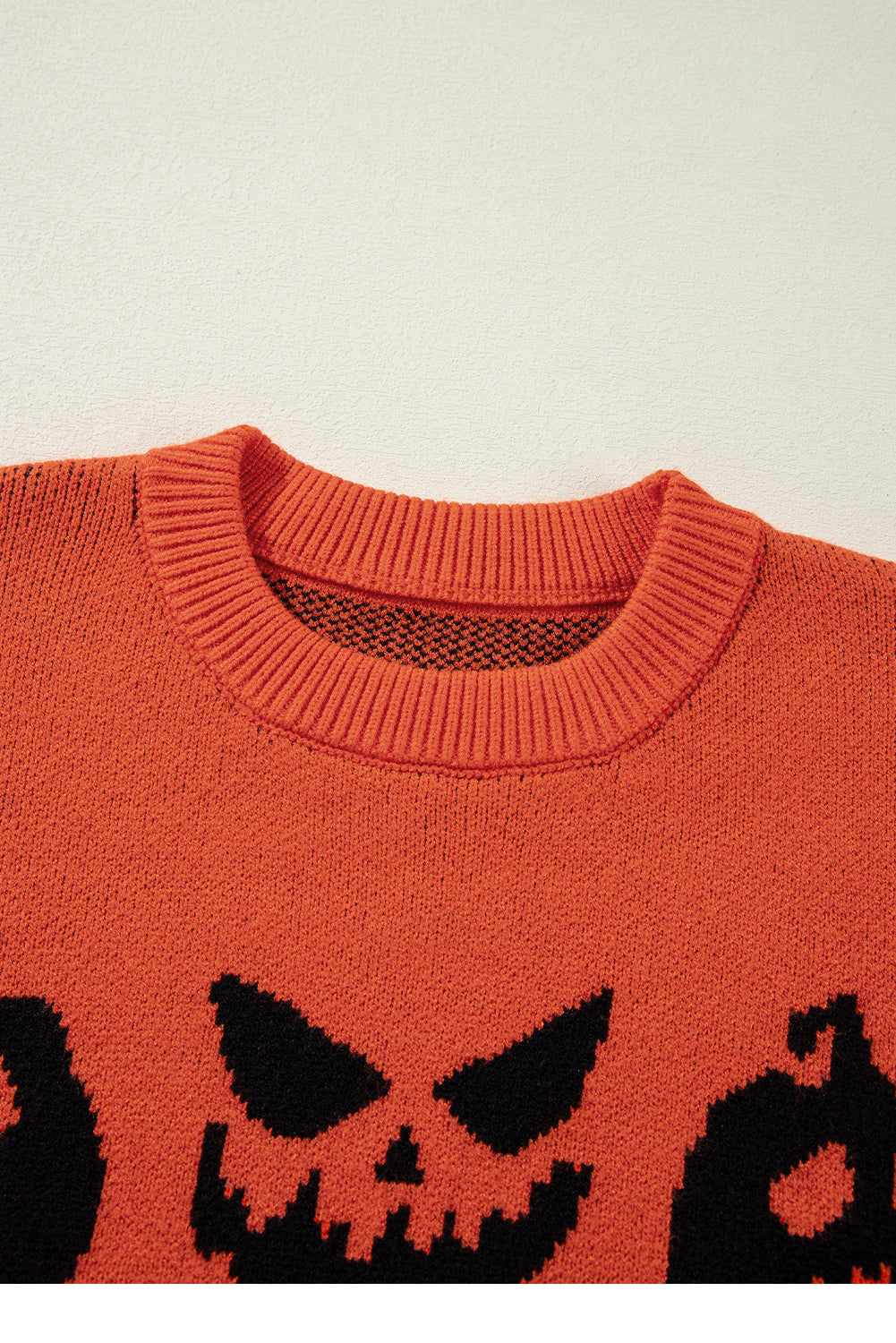 Halloween Pumpkin Face Pattern Drop Shoulder Sweater | Orange