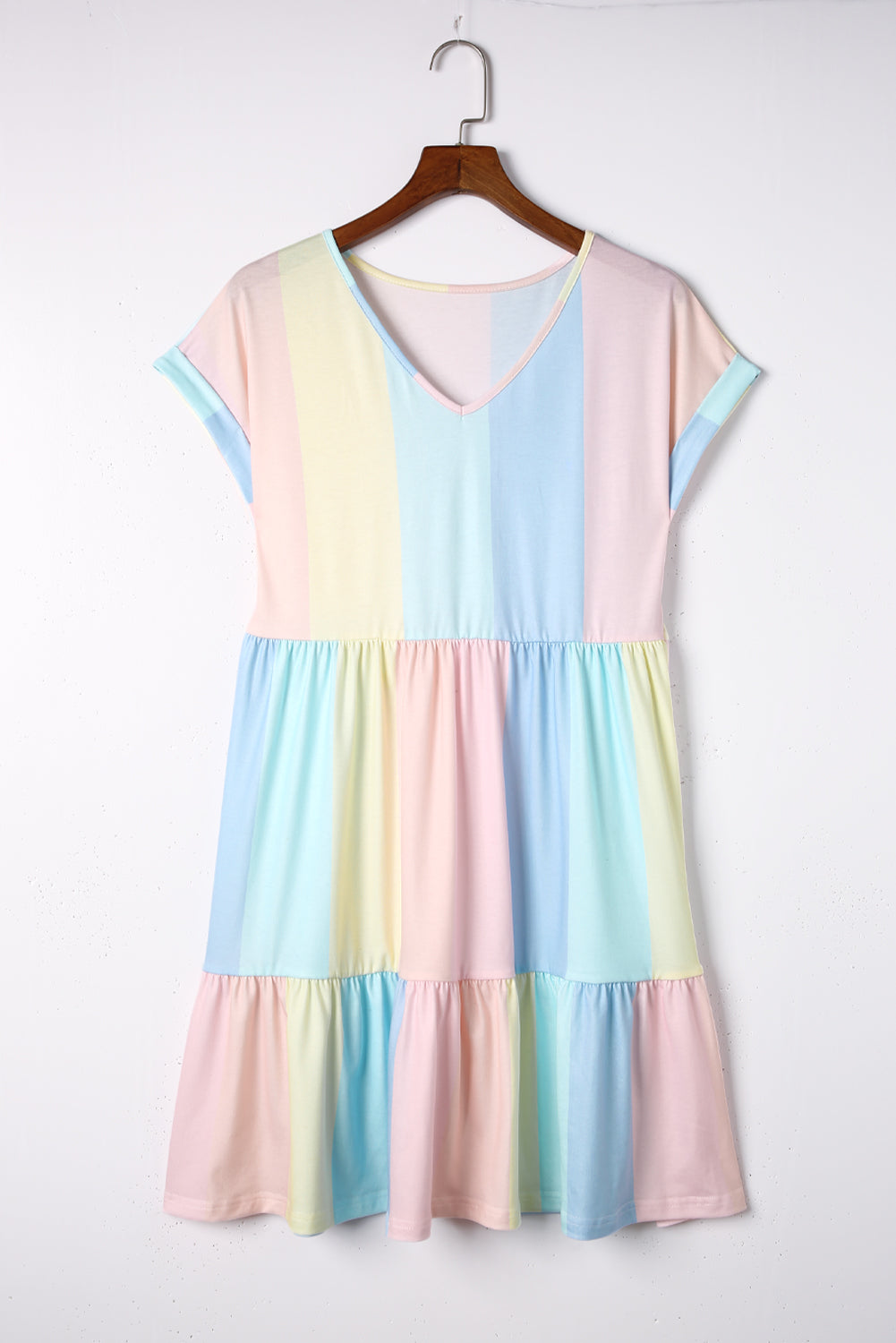 Striped Colour Block Tiered Mini Dress | Multicolour