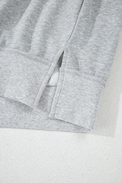 Half Zipper Collared Drop Shoulder Side Slits Sweatshirt | Gray