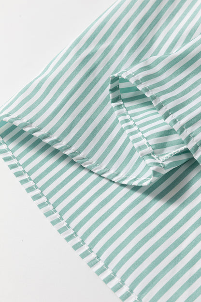 V Neck Roll Up Sleeve Pocket Patched Classic Shirt | Green Stripe