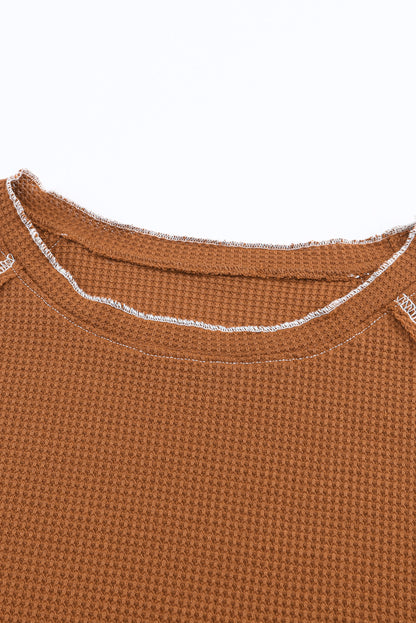 Textured Round Neck Long Sleeve Top | Brown