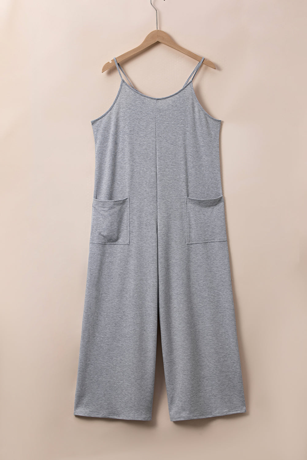 Plus Size Solid Colour Spaghetti Straps Wide Leg Jumpsuit | Gray