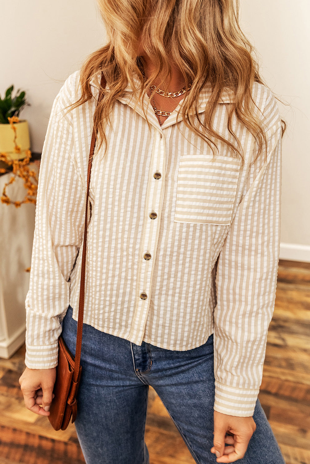 Chest Pocket Crinkled Shirt | Stripes