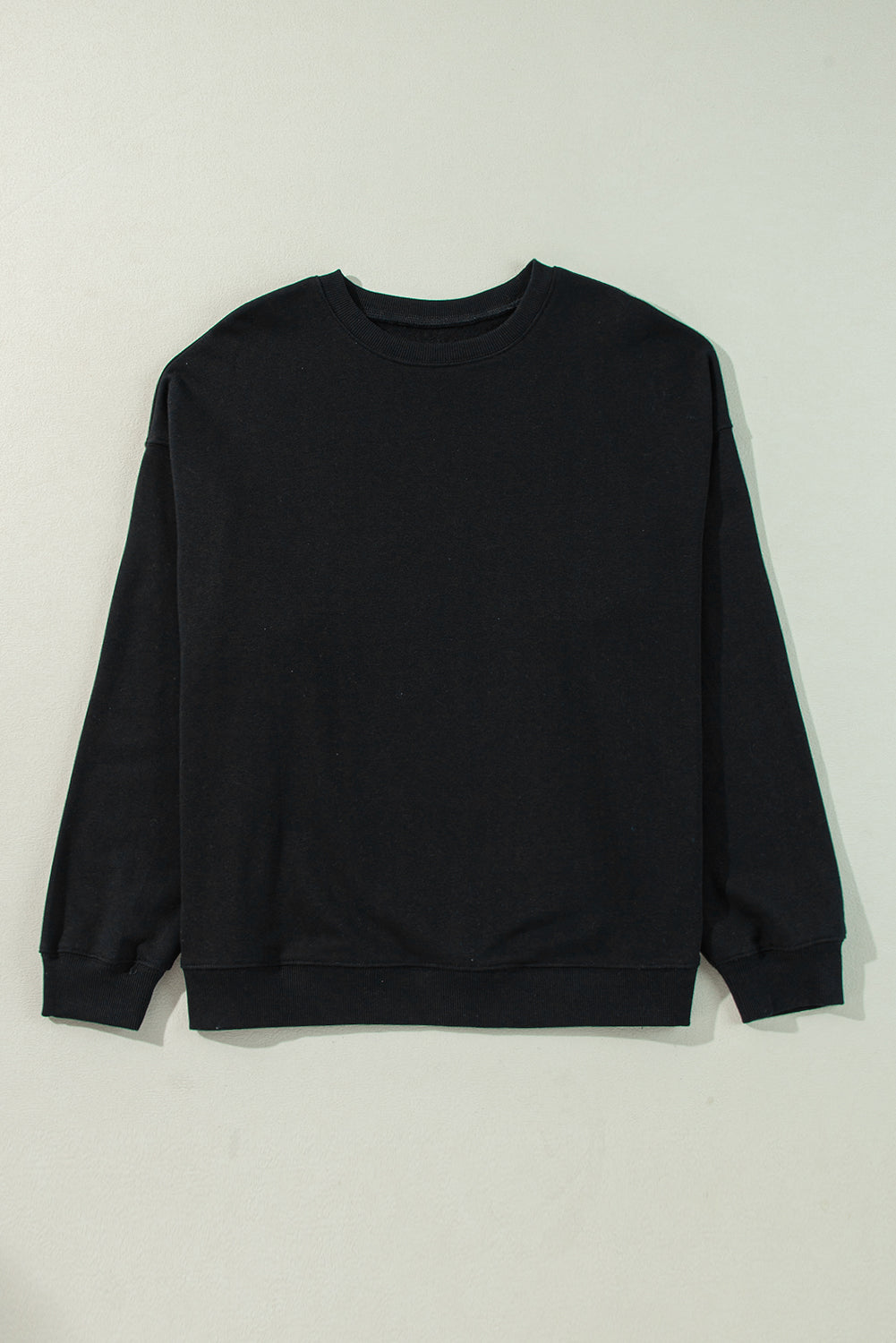 Solid Crew Neck Drop Shoulder Plus Size Sweatshirt | Black