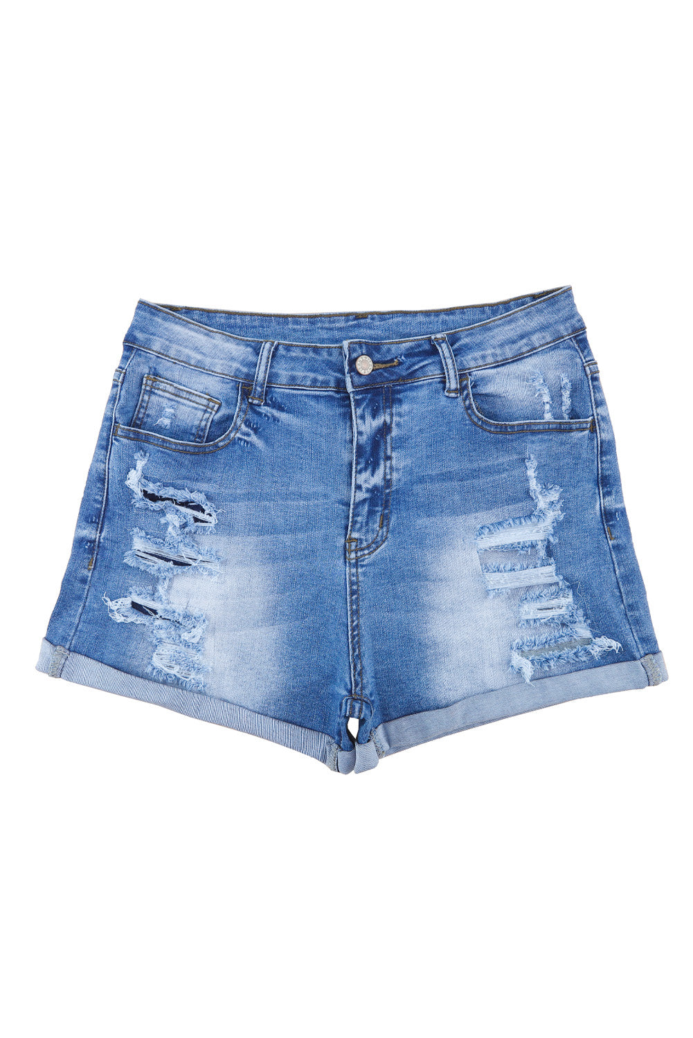 Vintage Distressed High Waist Pocket Denim Shorts | Sky Blue