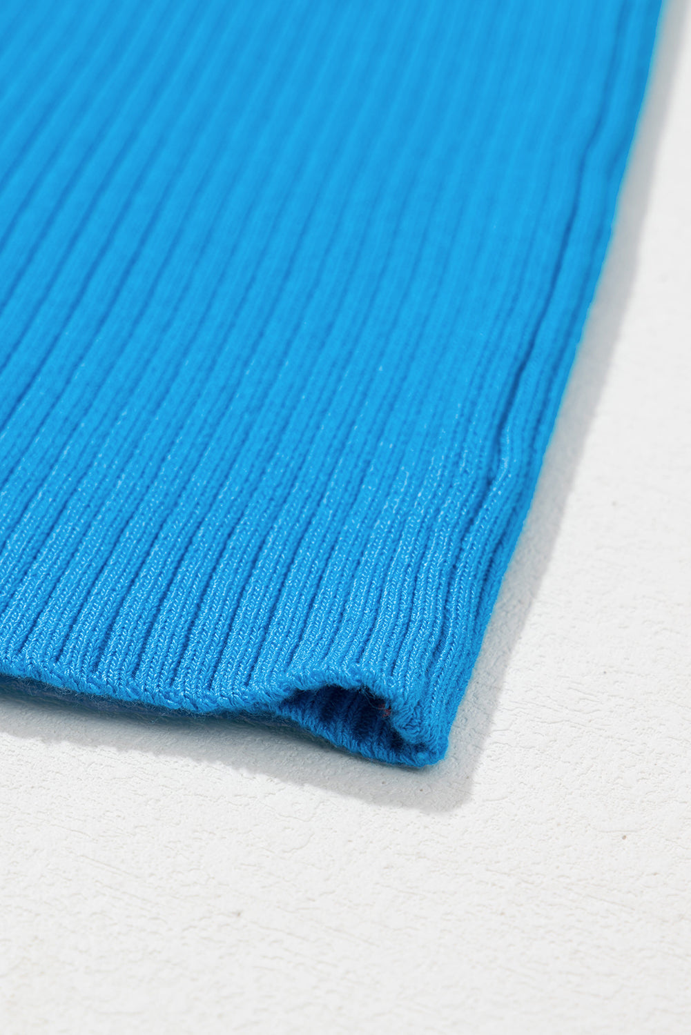 Colourblock Edge Ribbed Knit U Neck Tank Top | Blue