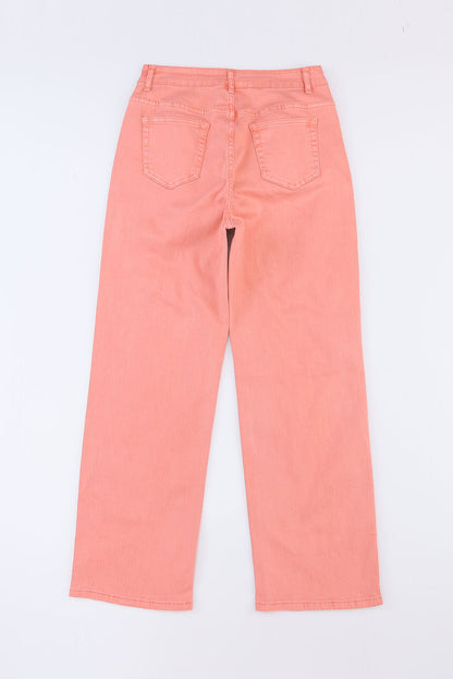 High Waist Ripped Straight Leg Pocket Jeans | Pink