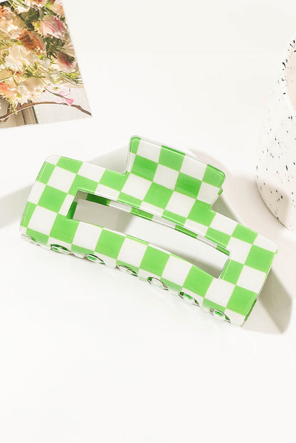 Checkered Print Hollow Out Hair Clip | Light Green