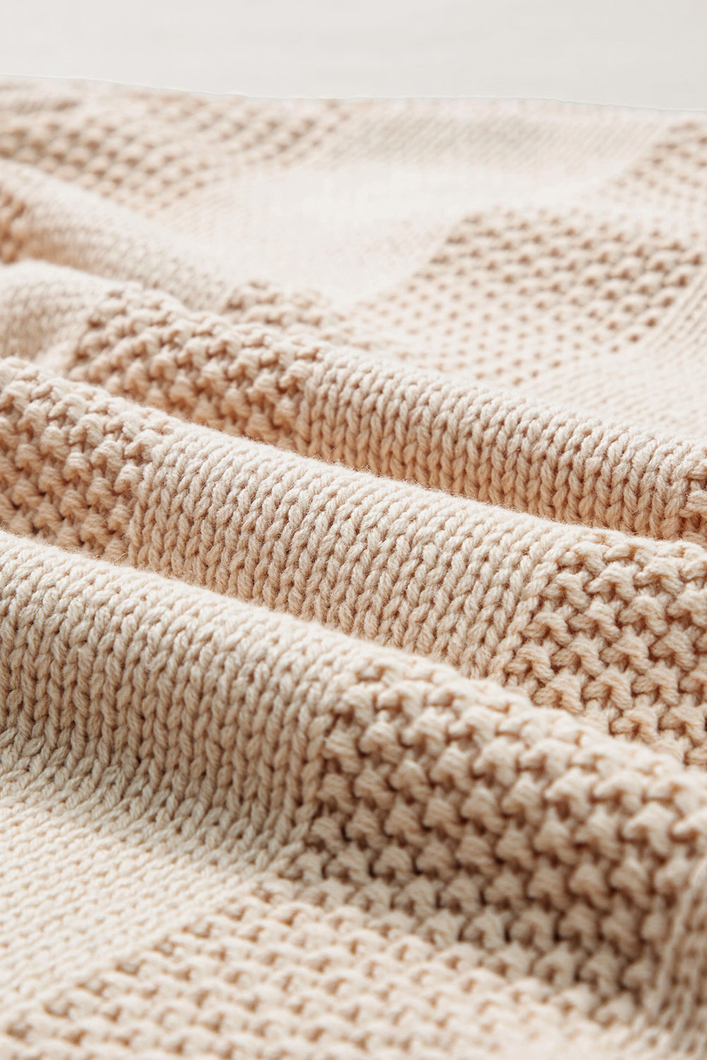 Solid Colour Cable Knit Ribbed Loose Sweater | Pale Khaki