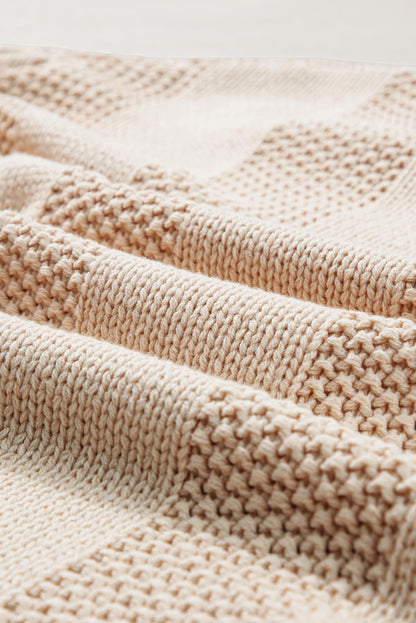 Solid Colour Cable Knit Ribbed Loose Sweater | Pale Khaki