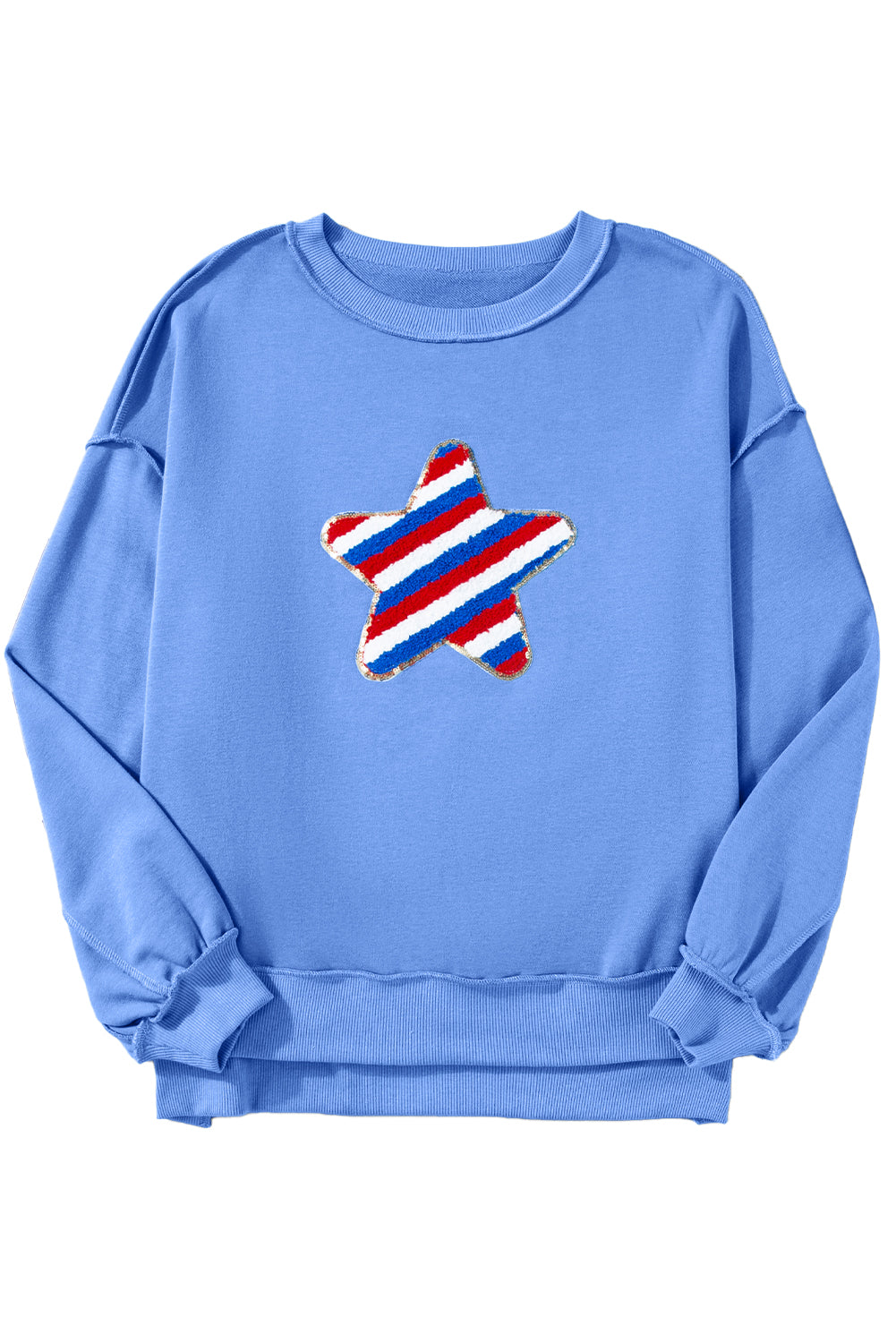 Sequin Trim Embroidered Star Usa Pattern Sweatshirt | Sky Blue