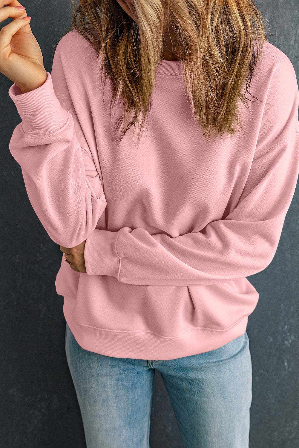 Solid Classic Crewneck Pullover Sweatshirt | Pink