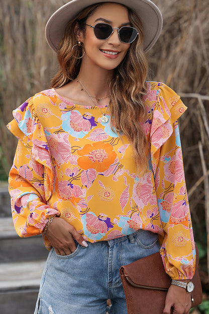 Floral Print Ruffle Puff Sleeve Blouse | Ginger