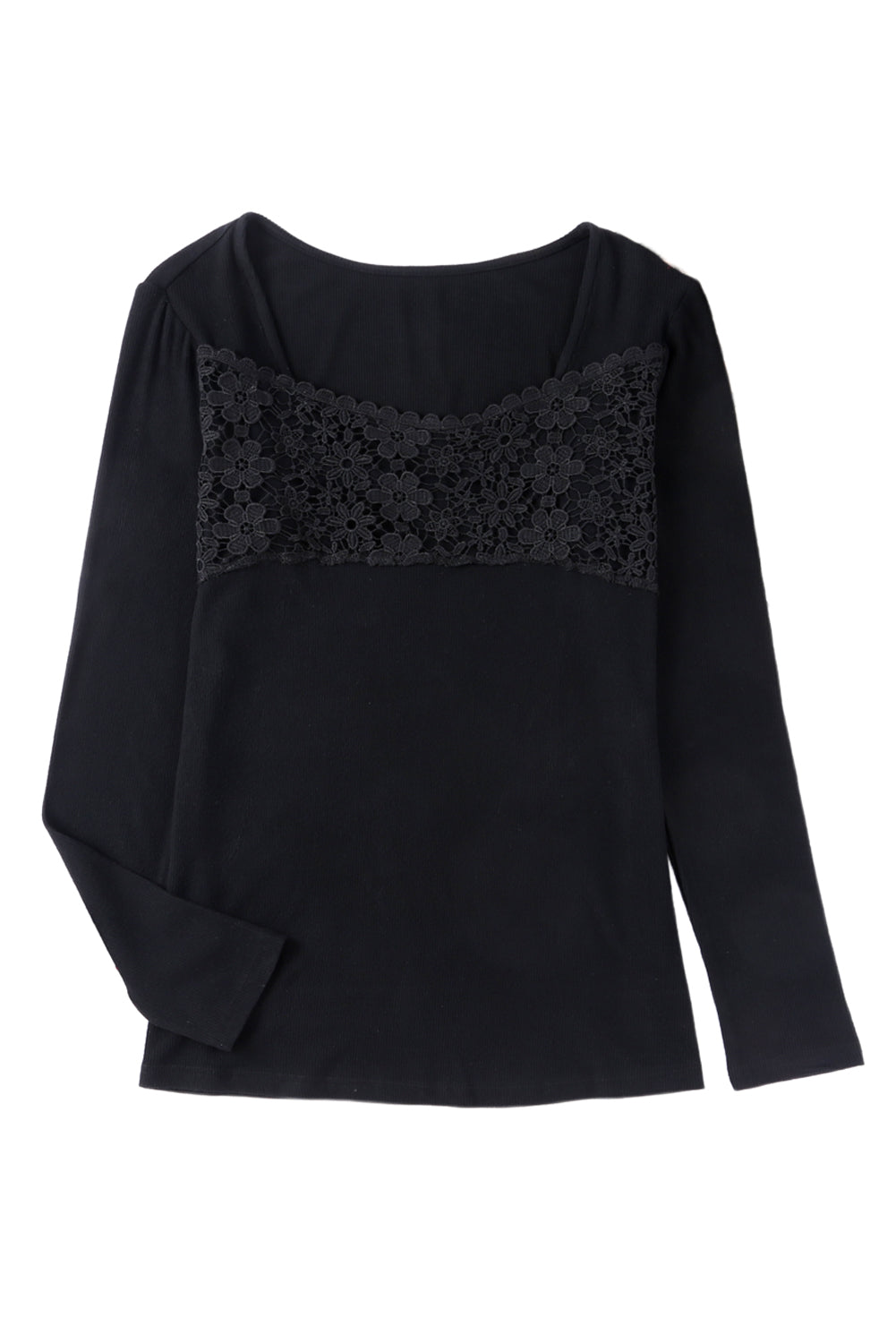 Lace Crochet V Neck Long Sleeve Top | Black