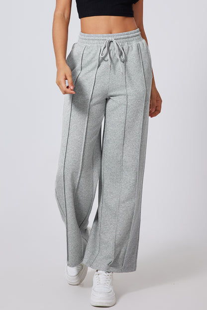 Seamed Drawstring High Waist Wide Leg Sweatpants | Gray