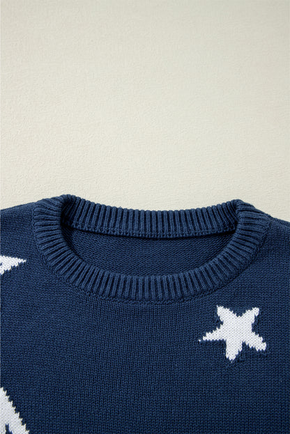 Star Pattern Drop Shoulder Knitted Sweater | Sail Blue