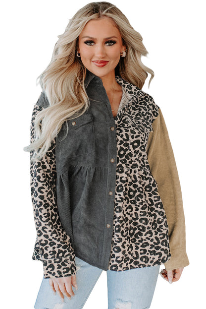 Colourblock Corduroy Shirt Jacket | Leopard