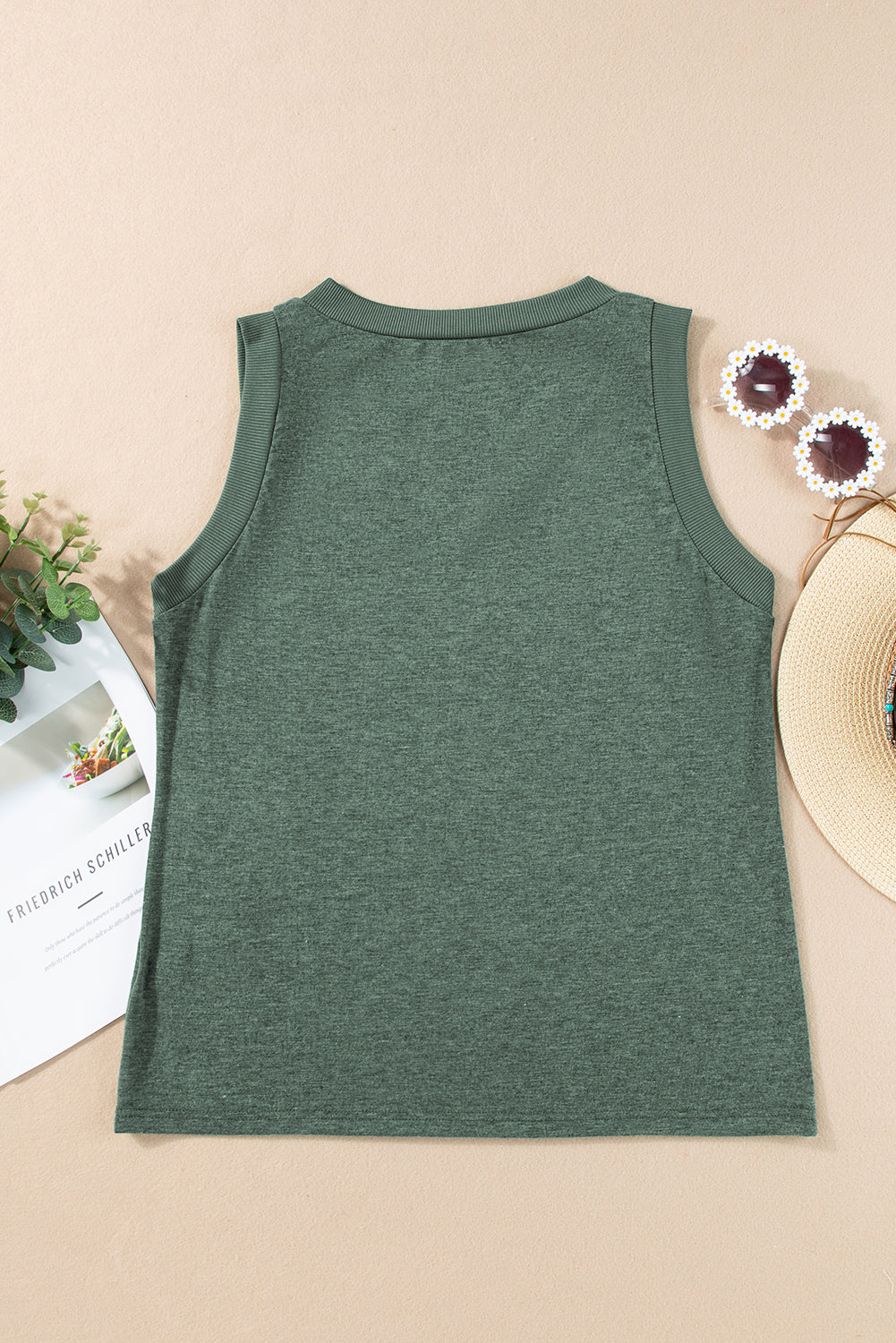 Ribbed V Neck Tank | Mist Green