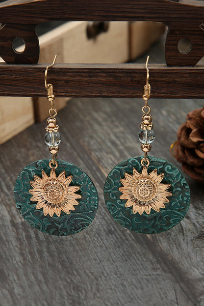 Retro Sunflower Disc Alloy Dangle Earrings | Real Teal