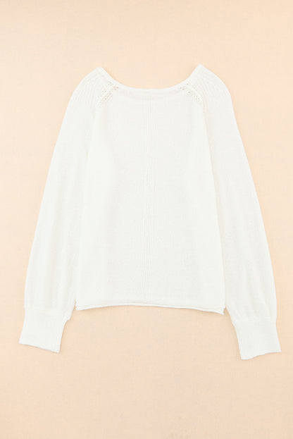 Long Sleeve Cutout Shoulder Relaxed Sweater | White