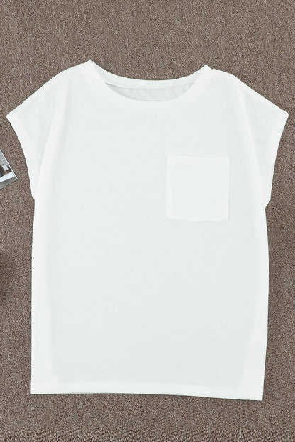 White Pocketed Tee With Side Slits | white