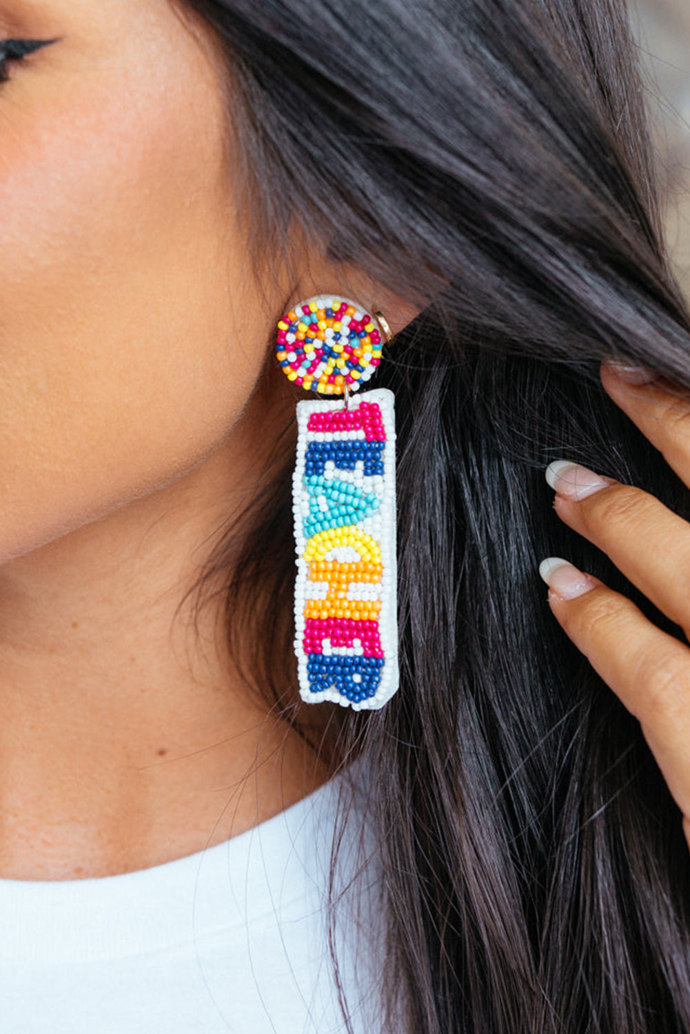 Teacher Rice Bead Dangle Earrings | White