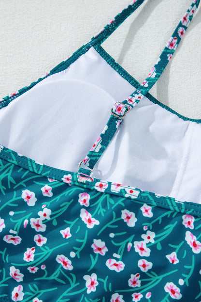 Floral Print Smocked Cute Bikini Set | Blue