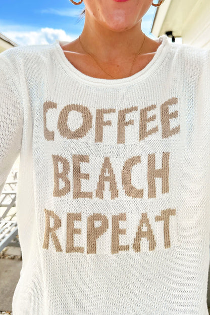 Coffee Beach Repeat Graphic Sweater | White