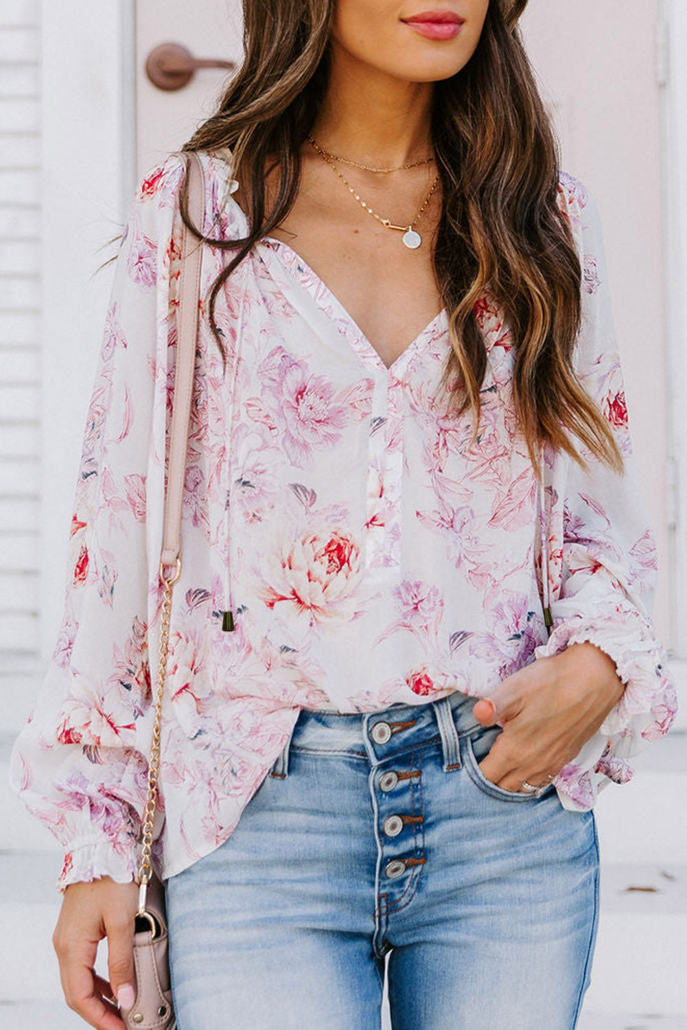 Vibrant Floral Printed Ruffle Trim Blouse | Multicolour