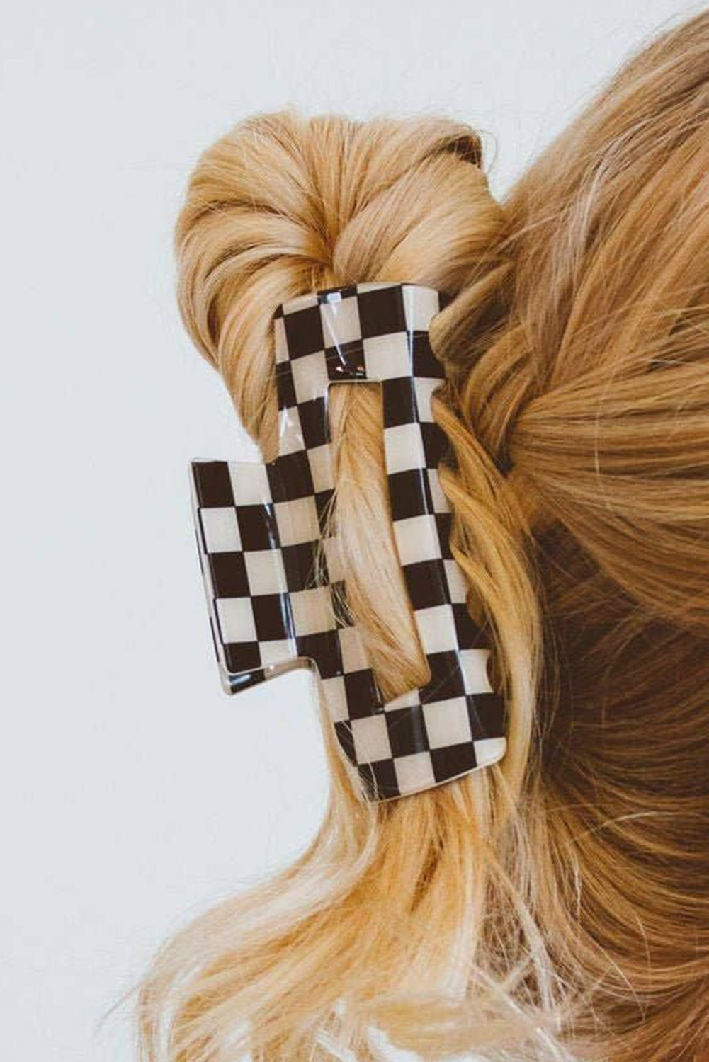 Checkered Print Hollow Out Hair Clip | Black