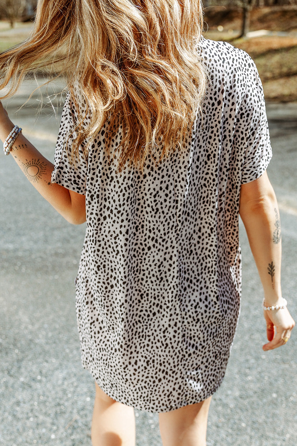 Print Side Pockets Tunic Top | Leopard