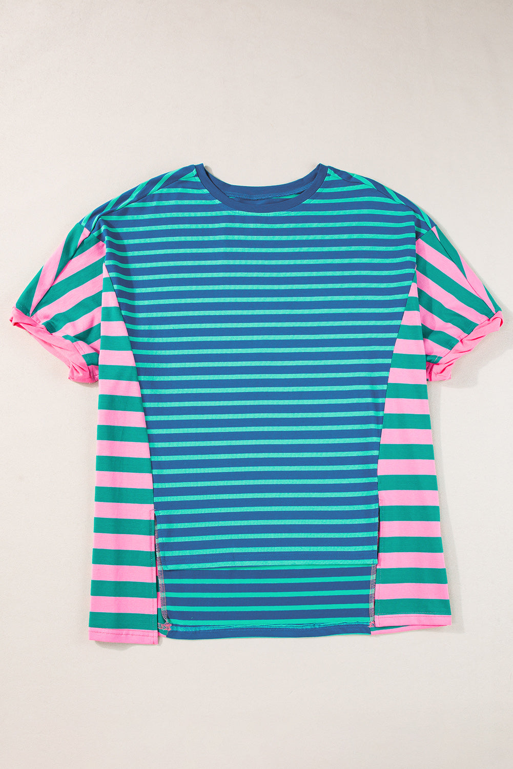 Colourblock Patchwork Baggy T Shirt | Blue Stripe