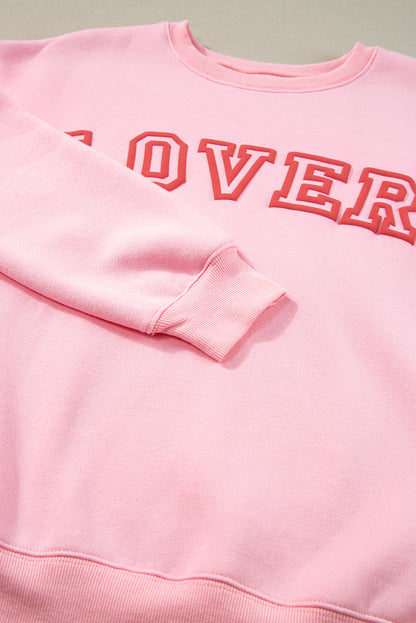 Lover Puff Print Drop Shoulder Pullover Sweatshirt | Pink