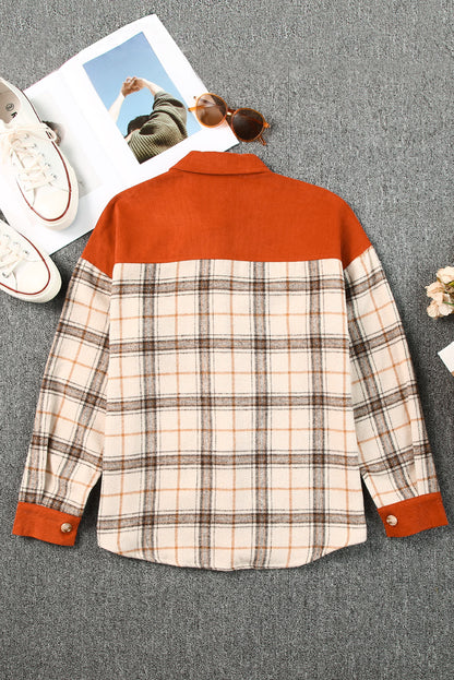 Contrast Corduroy Plaid Shacket | Orange