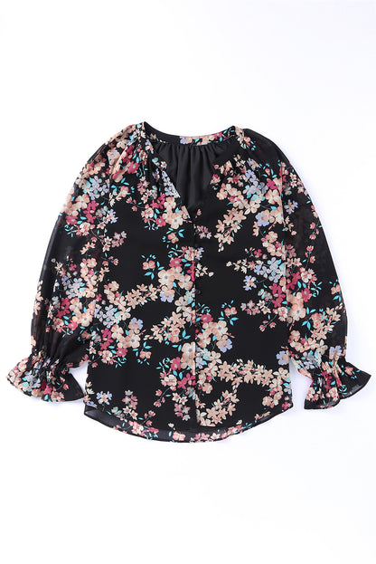 Wildflower Print Chiffon Blouse | Black