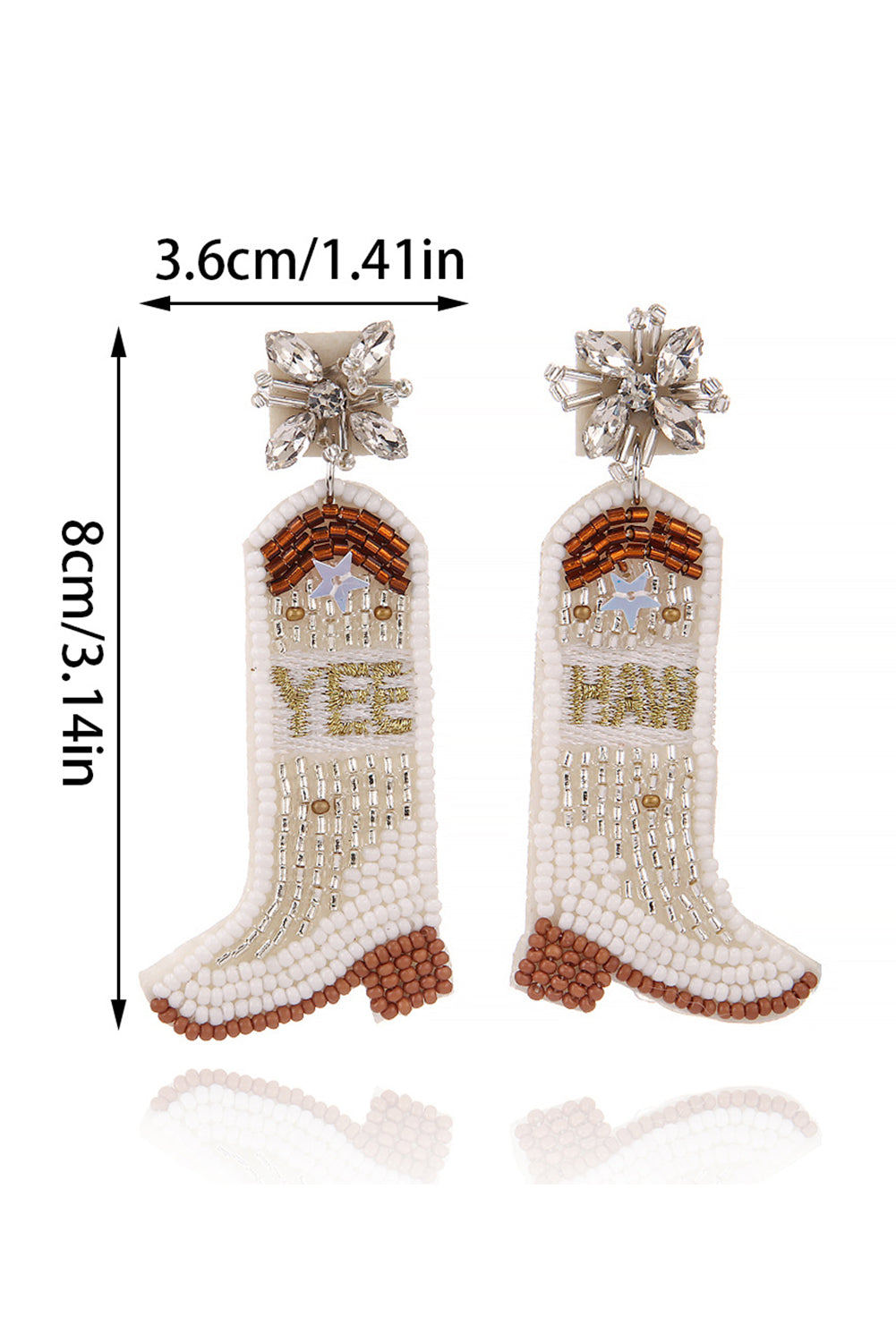 Cowboy Boots Rice Bead Dangle Earrings | Beige