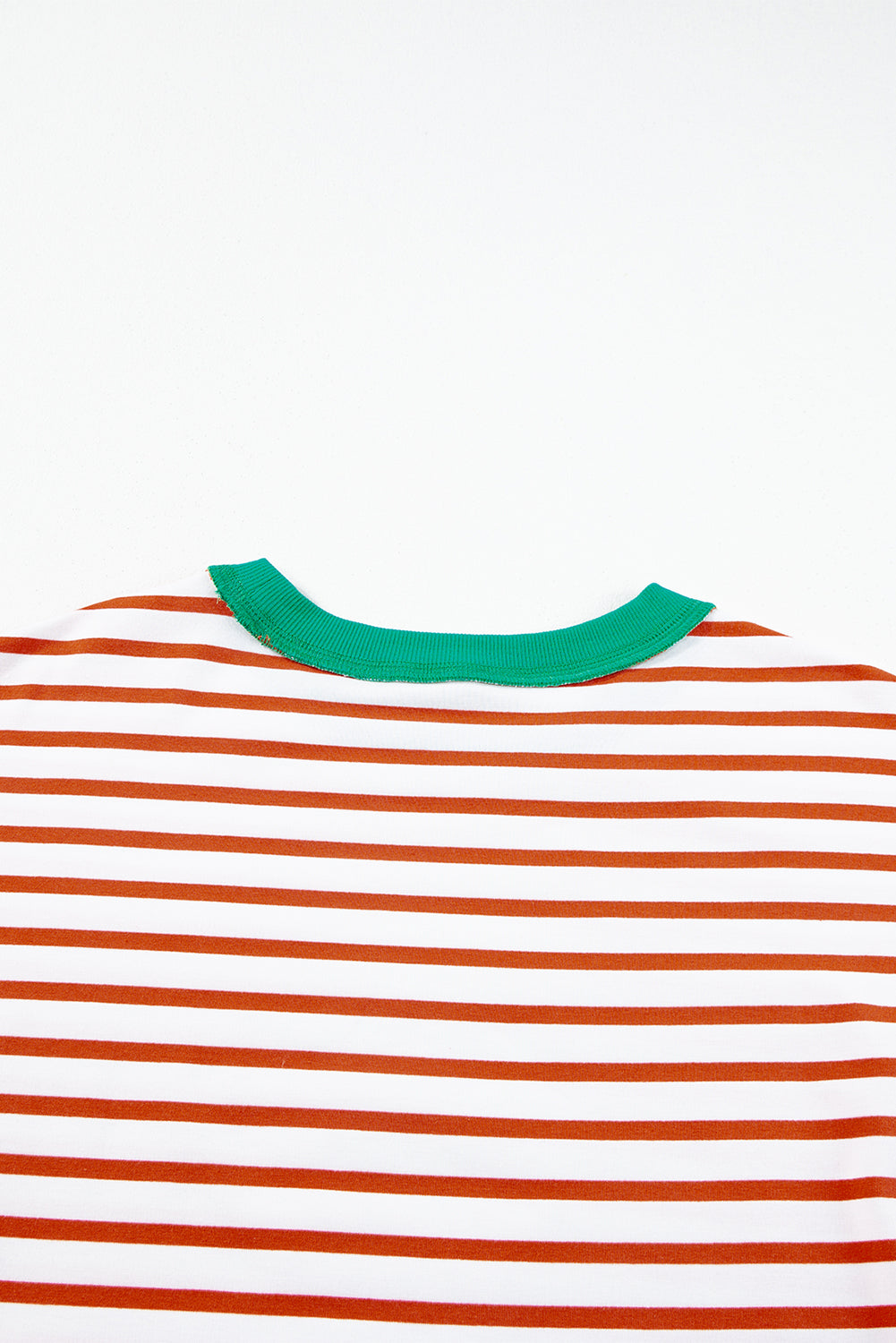 Oversized Contrast Trim Exposed Seam High Low T Shirt | Orange Stripe