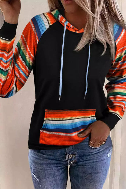 Colourful Striped Patchwork Kangaroo Pocket Hoodie | Multicolour